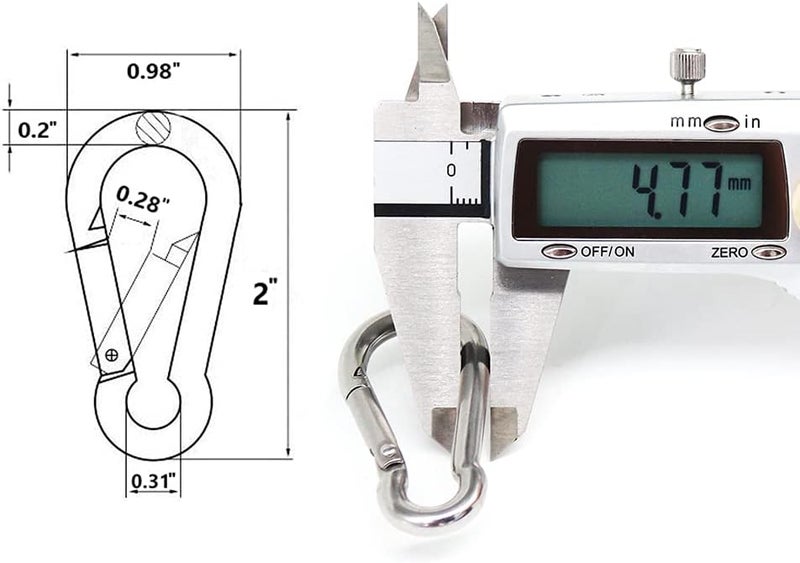 EFFIET 3.15 Inches 4 Inches Stainless Steel Carabiner for Gym Equipment Connection, Heavy Duty Spring Snap Hook Clips Buckle for Gym Exercise, Punching Bags, Hiking, Camping - Image 2